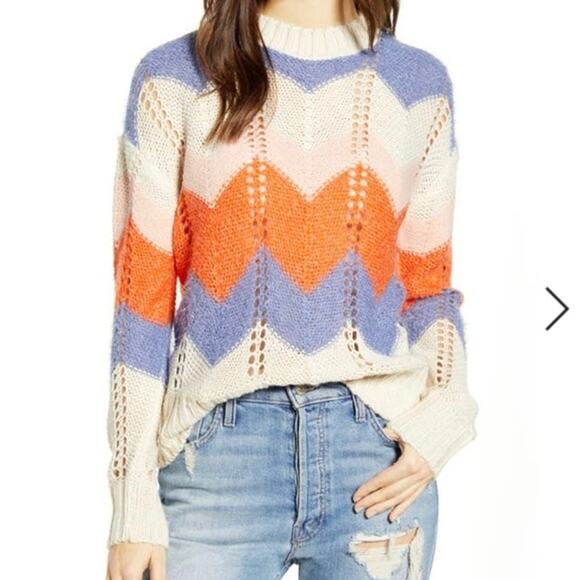 Vero Moda (L) Birch Chevron Colorblock Crochet Lightweight Sweater Crewneck - Picture 3 of 9